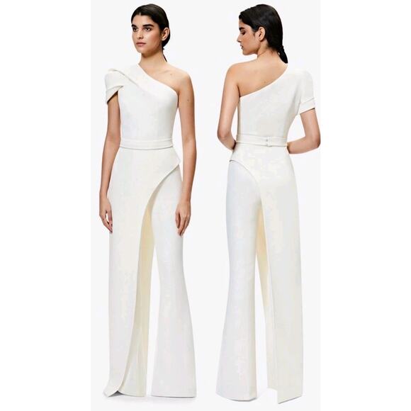 $1295 SAFIYAA Kora Ivory Single Shoulder Asymmetric Top Crepe Sz XS Bridal - Picture 7 of 16